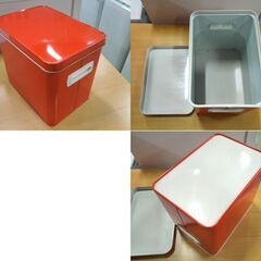 ぶんぶく Living case スチール缶 収納BOX 2個セット 持ち手付き レッド リビングケース インテリア 札幌市 新道東店の画像