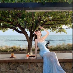 新品水色フラワー刺繍キャミワンピースの画像