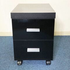 2段キャビネット ブラックモダンスタイル 日本製 ローワゴン 引出し2杯・キャスター付き完成品の画像
