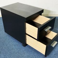 2段キャビネット ブラックモダンスタイル 日本製 ローワゴン 引出し2杯・キャスター付き完成品の画像