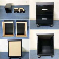 2段キャビネット ブラックモダンスタイル 日本製 ローワゴン 引出し2杯・キャスター付き完成品の画像