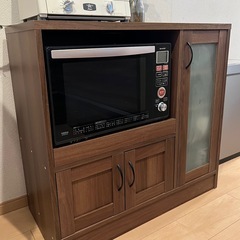 レンジ台 炊飯器台 ウォールナット コンセント付きの画像