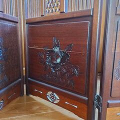 アンティーク　衝立　４つ折り　透かし　彫刻　日本家具　の画像