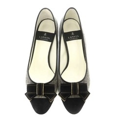 【美品】ランバン コレクション パンプス アーモンドトゥ リボン チャンキーヒール 23.5cm グレー 黒の画像