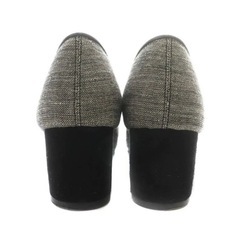 【美品】ランバン コレクション パンプス アーモンドトゥ リボン チャンキーヒール 23.5cm グレー 黒の画像