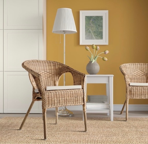 希少品】IKEA ラタン 2脚セット 椅子 クッション付き アーゲン AGEN