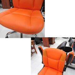 使用感あり デスクチェア 高さ86～94cm オレンジ系 合皮 昇降式 肘付き 跳ね上げ式アームレスト OAチェア オフィスチェア 椅子 イス いす 苫小牧西店の画像