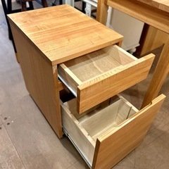 無印良品 MUJI オーク材　デスク ワゴン セット コンソールデスク テーブル 引き出し デスク ナチュラル 作業台 勉強 机 おしゃれ 無印 テーブル ワゴン　キャビネット　キャスター　袖　ソデの画像