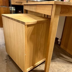 無印良品 MUJI オーク材　デスク ワゴン セット コンソールデスク テーブル 引き出し デスク ナチュラル 作業台 勉強 机 おしゃれ 無印 テーブル ワゴン　キャビネット　キャスター　袖　ソデの画像