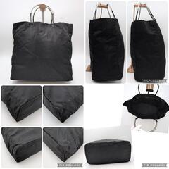 極美品 PRADA プラダ メタルハンドル テスートナイロン トートバッグ ハンドバッグ 腕掛け レザー 本革 ブラック 黒 A4収納可能 大容量 トライアングル 三角ロゴプレート 白タグの画像