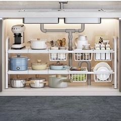 シンク下ラック　洗面台下収納　伸縮式の画像