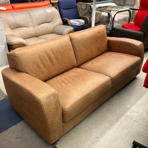 12/25まで店頭商品一部を除き半額クリスマスSALE!!開催中 　K2512-221 オイルドレザー風 3人掛けソファ ブラウン キズ汚れ有り