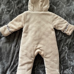 子ども服　ベビー服　くまさん　80 ロンパース　足つきカバーオール　ジャンプスーツ　上着　冬用　ぽかぽか　フード付き　くま耳の画像