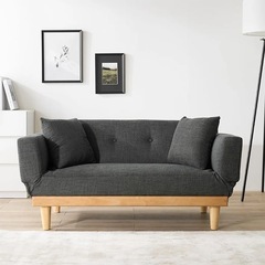 【LOWYA】2人掛けソファ ソファベッド 天然木脚 ファブリックの画像