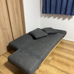 【LOWYA】2人掛けソファ ソファベッド 天然木脚 ファブリックの画像