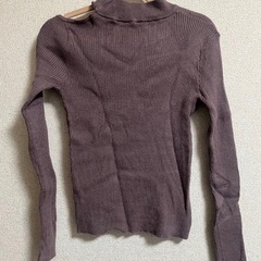 リブ編みハイネック長袖トップス M パープルの画像
