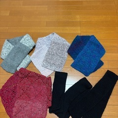 手編みニット小物　セット　マフラー　ストール　膝掛け　ひざ掛け　椅子カバーの画像