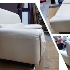 L25　美品！　合皮　ラブソファ　アイボリーの画像