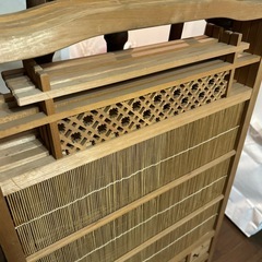 衝立 和風 パーテーション 間仕切り おしゃれ パーティション 折りたたみ 4連 屏風 和モダン 簾屏風 木製 天然木 夏屏風 高級 国産 日本製 古民家家具 旅館 ホテル 飲食店の画像