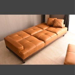 レザーファブリック張りリクライニング３Pソファーベッド スツール付き3人用カウチソファ おしゃれ:ST32-6E74の画像