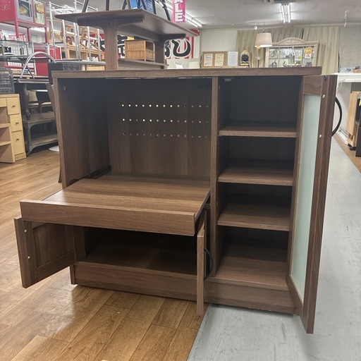 S130 ⭐ ワイエムワールド レンジ台 キッチンカウンター ブラウン 幅88cm USED