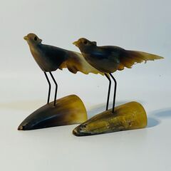 置物 鶴 小鳥 水牛の角 セットの画像