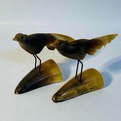 置物 鶴 小鳥 水牛の角 セットの画像