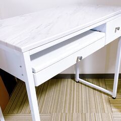 M610  LOWYA コンパクトデスク  スライドテーブル 引き出し付き マーブルホワイトの画像