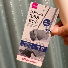 ステンレスほうきセット　ちりとり付き　カチッと曲がるの画像