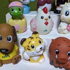 ●十二支（えと）フルコンプ＋α★JA ソフビ 貯金箱 勢揃い＋信金しんちゃん 他★子 牛 寅 兎 龍 蛇 馬 羊 猿 鳥 犬 猪◎まとめて１６体◎の画像