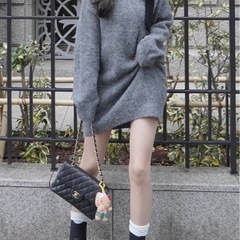 GRL ワンショルダーベロアリボンニットワンピースの画像