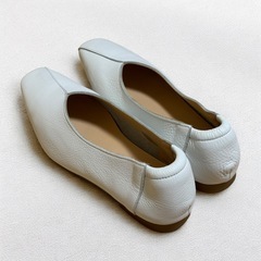 あしながおじさん ホワイト フラットシューズ 24cm スクエアトゥの画像