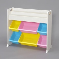 アイリスオーヤマ 絵本棚付トイハウスラック パステルの画像