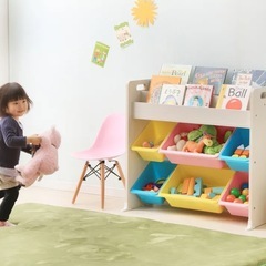 アイリスオーヤマ 絵本棚付トイハウスラック パステルの画像