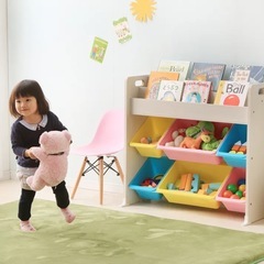 アイリスオーヤマ 絵本棚付トイハウスラック パステルの画像