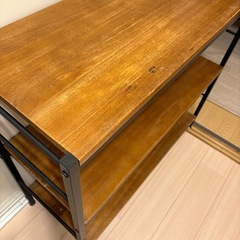 ヴィンテージスタイルのアイアンシェルフ3段(幅90cm ブラウン)の画像