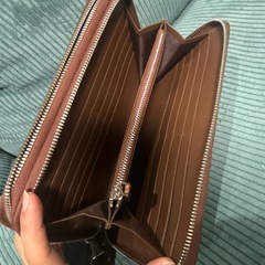 クロコダイル ダブルファスナー クラッチバッグ(Brown)の画像