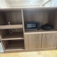 【LOWYA】1年使用 キッチンカウンターレンジ台スライド収納付き 幅120の画像