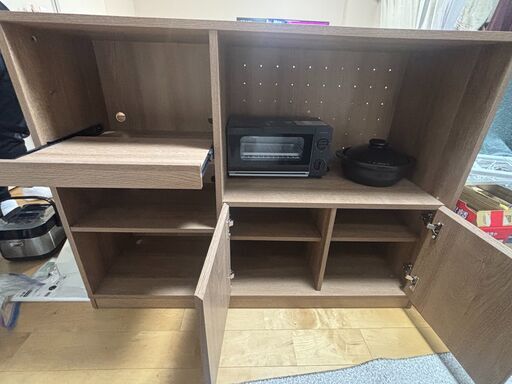 LOWYA】1年使用 キッチンカウンターレンジ台スライド収納付き 幅120