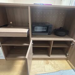 【LOWYA】1年使用 キッチンカウンターレンジ台スライド収納付き 幅120の画像