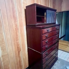 レトロ タンス 棚 8段 ラック 収納棚 ガラス扉棚分離可能の画像