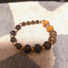 【四季の森フォレオ周辺】ハンドメイド ガラスビーズ ブレスレット ブラウン系 16cm 大人可愛いの画像