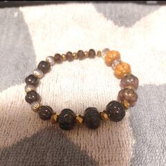 【四季の森フォレオ周辺】ハンドメイド ガラスビーズ ブレスレット ブラウン系 16cm 大人可愛いの画像