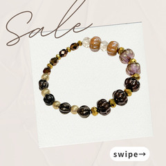 【四季の森フォレオ周辺】ハンドメイド ガラスビーズ ブレスレット ブラウン系 16cm 大人可愛いの画像