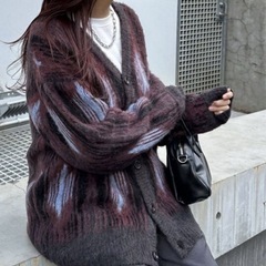 ストライプ柄ジャガードニットカーディガンの画像