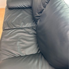 2人掛けソファ　黒　ニトリ　合皮　の画像