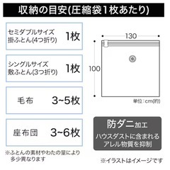 ニトリNITORI防ダニ加工 Lサイズ 布団圧縮袋 2枚入り　掃除機タイプの画像