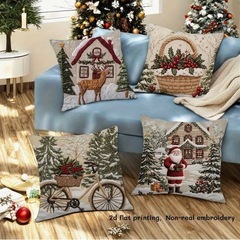 (新品未使用)4枚セットクリスマス・冬デザインのクッションカバー の画像