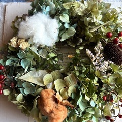 ボード付き。ドライフラワーリースの画像