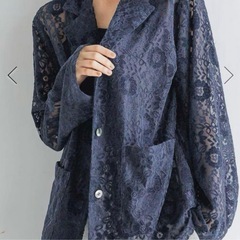 LOWRYS FARM ベロアレースシャツ ネイビー ジャケットの画像